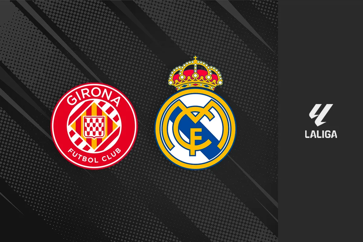Escudos del Real Madrid y Girona FC representando el partido de Liga entre ambos equipos.